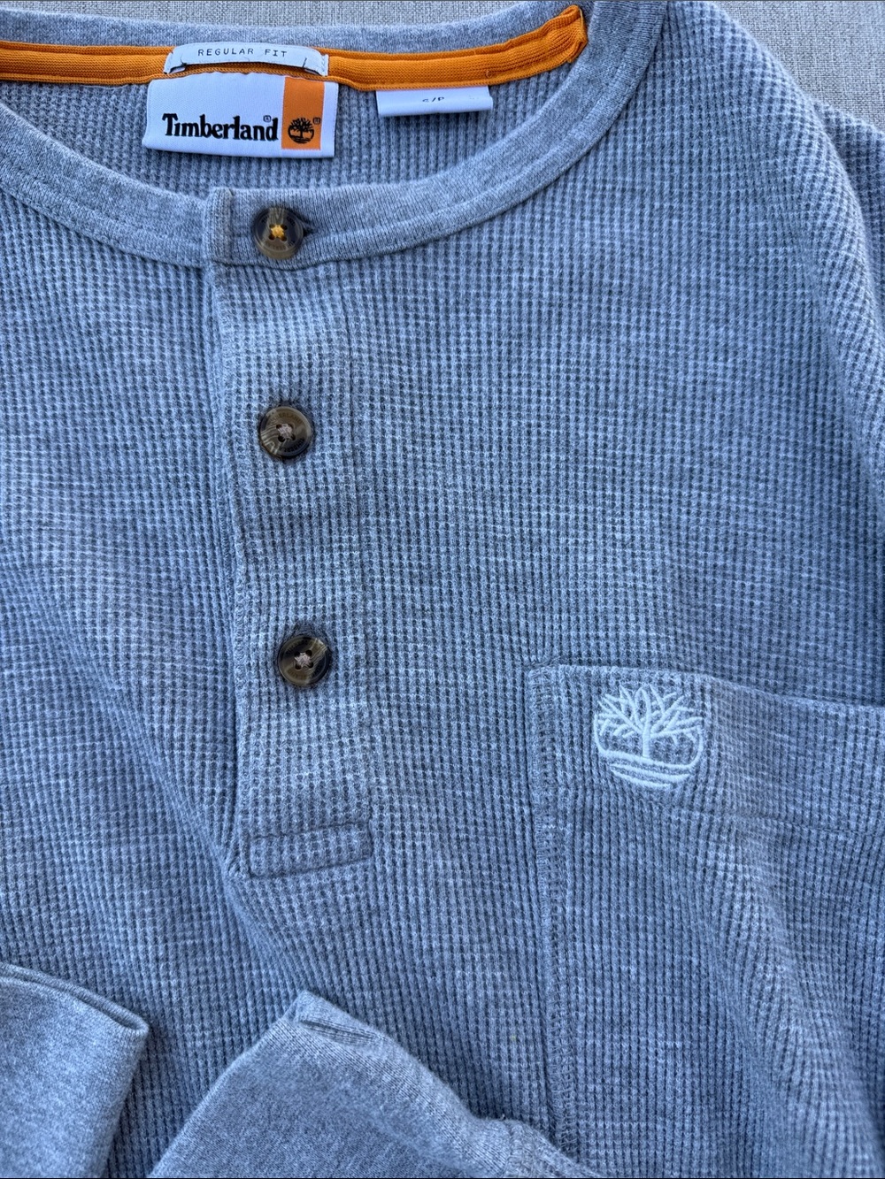 Timberland Grey Waffle Henley with Orange Trim